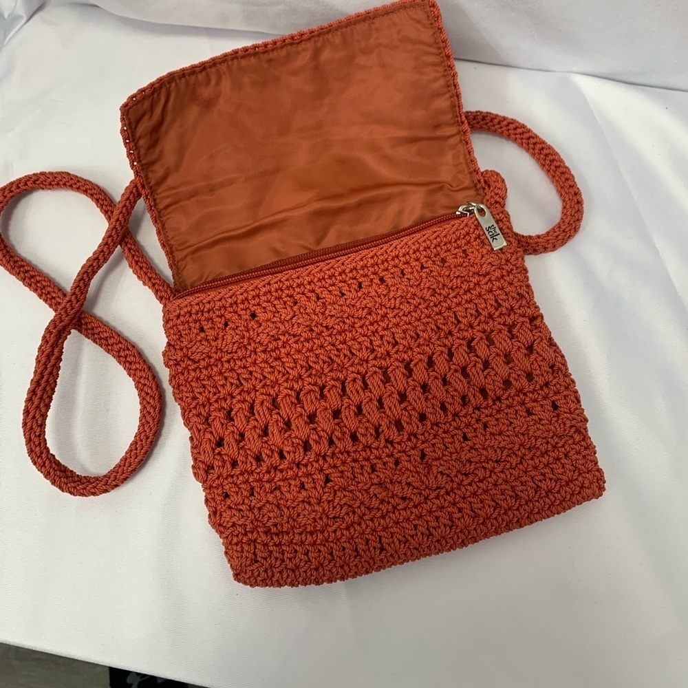 The Sak Crocheted Mini Soft Fully Lined Crossbody Shoulder Bag Orange - Picture 2 of 14